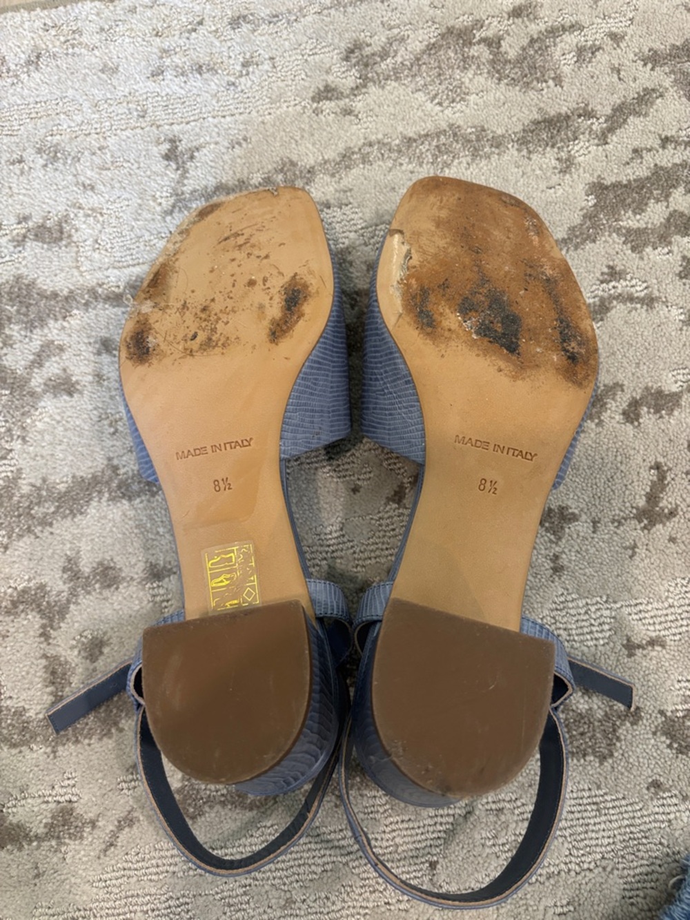 Everlane Slate Blue Lizard-Embossed Block Heel Sandals with Ankle Strap - Picture 6 of 9